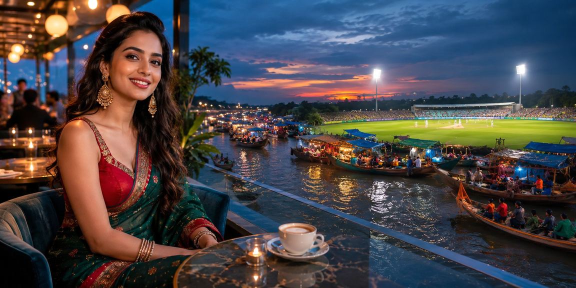 সুন্দরবনের পটভূমিতে বাংলাদেশি মডেল মোবাইলে ক্রিকেট বেটিং উপভোগ করছেন